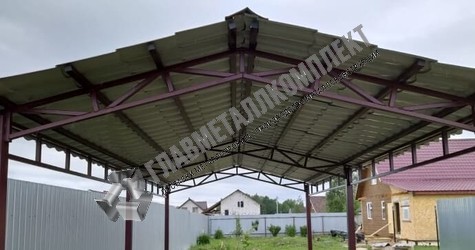Навес для авто с двухскатной крышей 8х9 м фото Навес для авто с двухскатной крышей 8х9 м